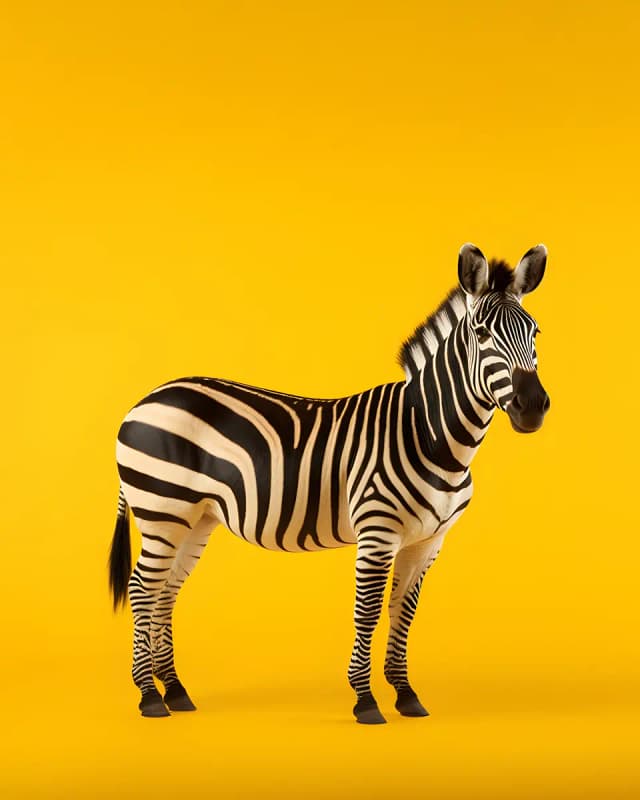 A zebra standing in front of a yellow background